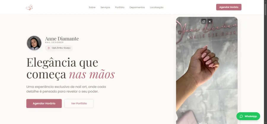 Página de Diamante Nails aberta no desktop